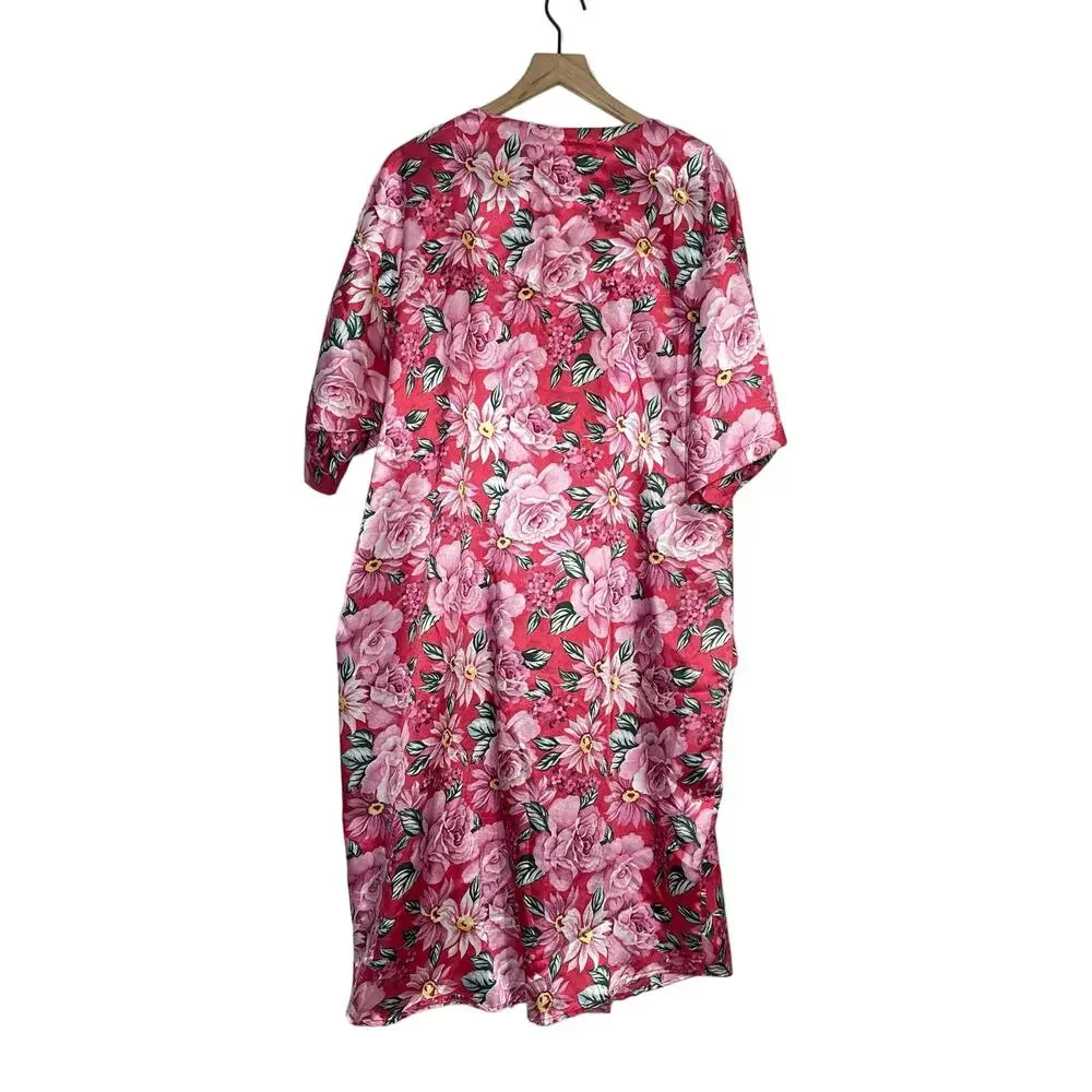 Vintage A'Milan Nightgown Women's One Size Pink Floral Button Front Sleepwear
